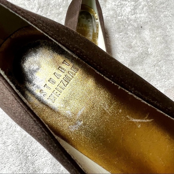 Vintage STUART WEITZMAN 90’s Brown silk satin pointed toe rhinestone heels 7.5 N - Picture 9 of 10